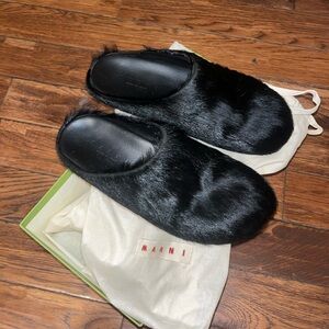 Marni Black Fur Slippers